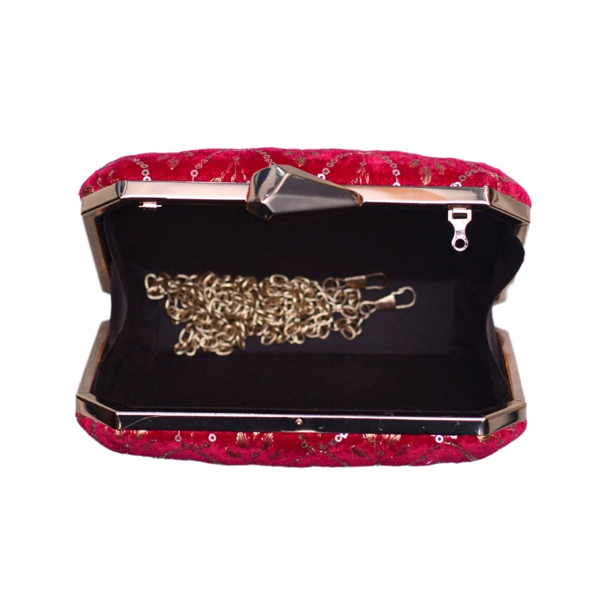 Red Sequins Embroidery Fabric Clutch