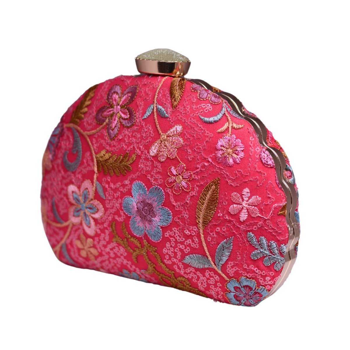 Pink Floral Embroidered Party Clutch