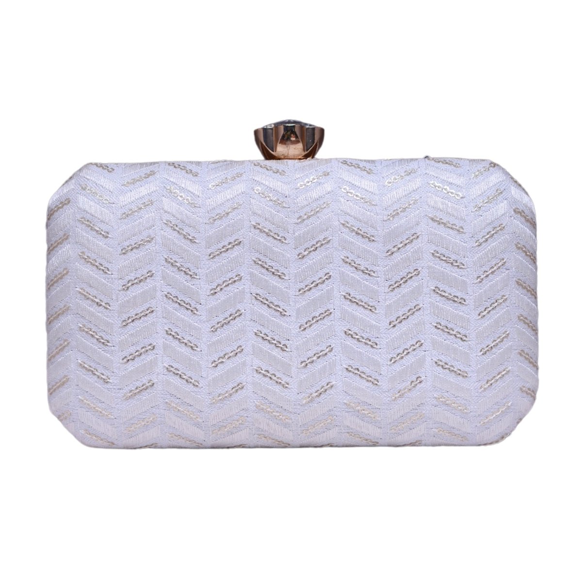 White Sequins Embroidery Fabric Clutch