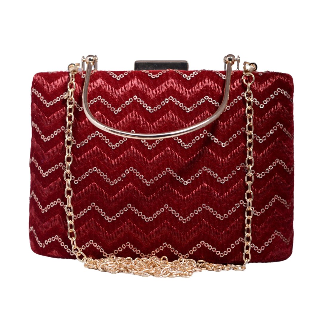 Red Zigzag Pattern Embroidery Party Clutch