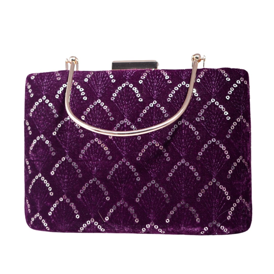 Purple Sequins Embroidery Party Clutch