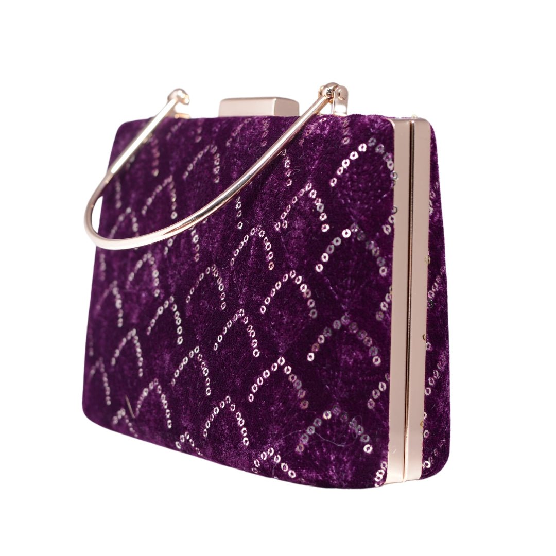 Purple Sequins Embroidery Party Clutch