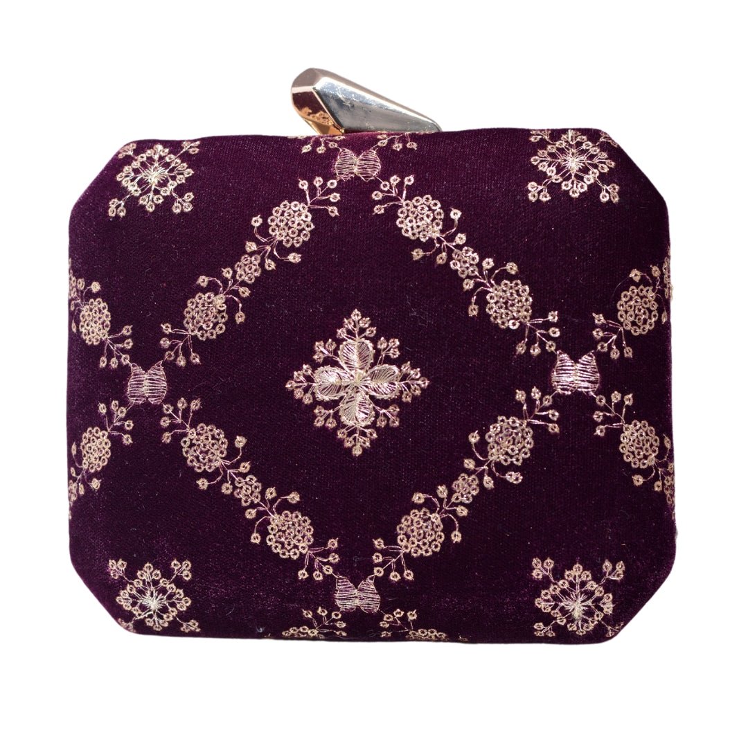 Wine Sequins Embroidery Party Clutch