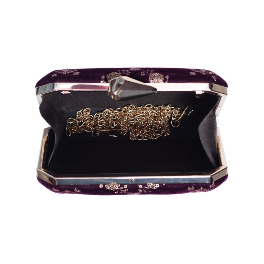 Wine Sequins Embroidery Party Clutch