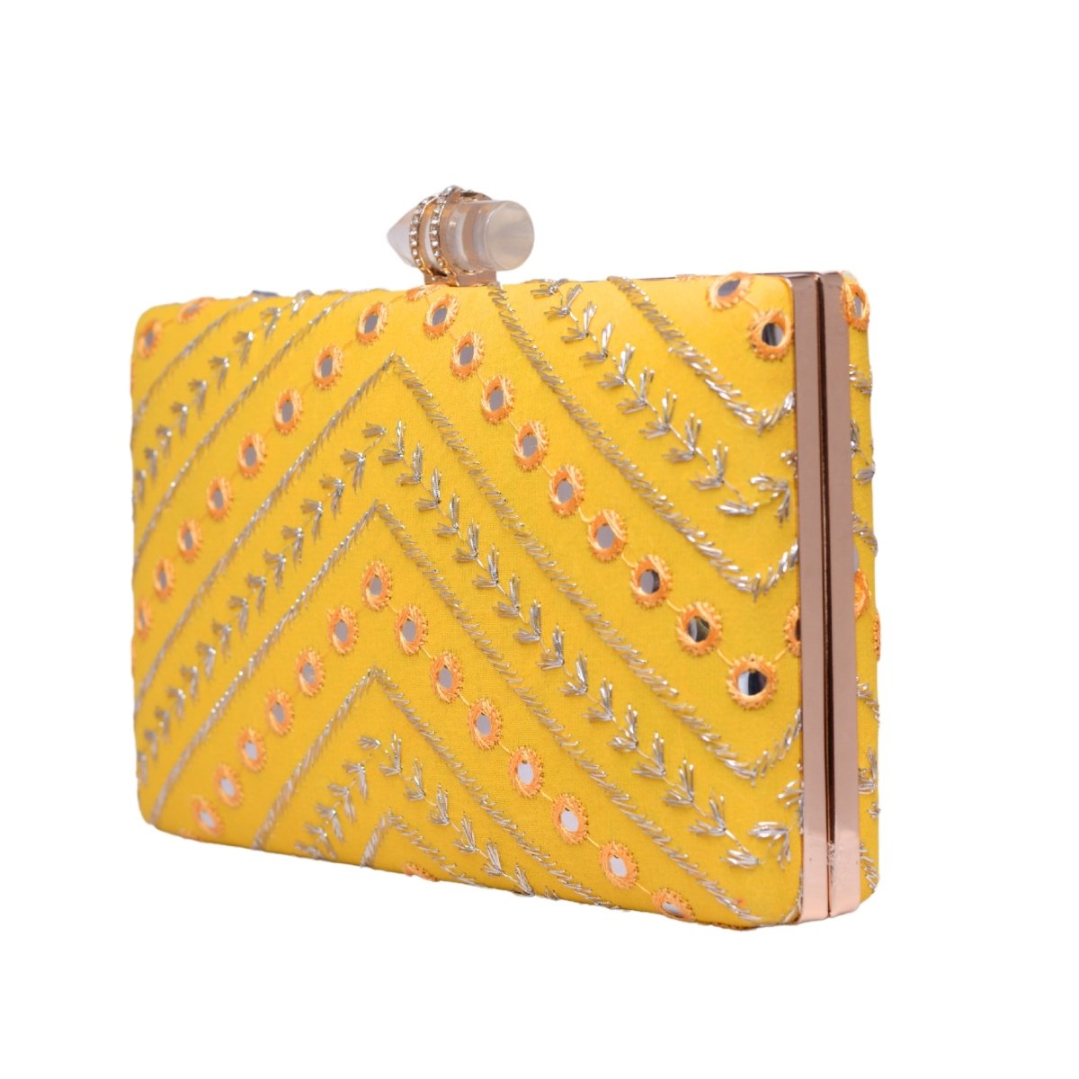 Yellow Sequins Embroidery Party Clutch