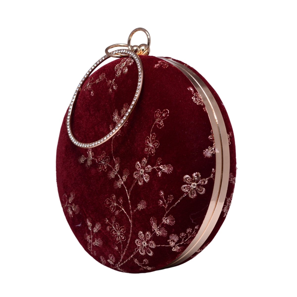 Maroon And Golden Embroidery Party Clutch
