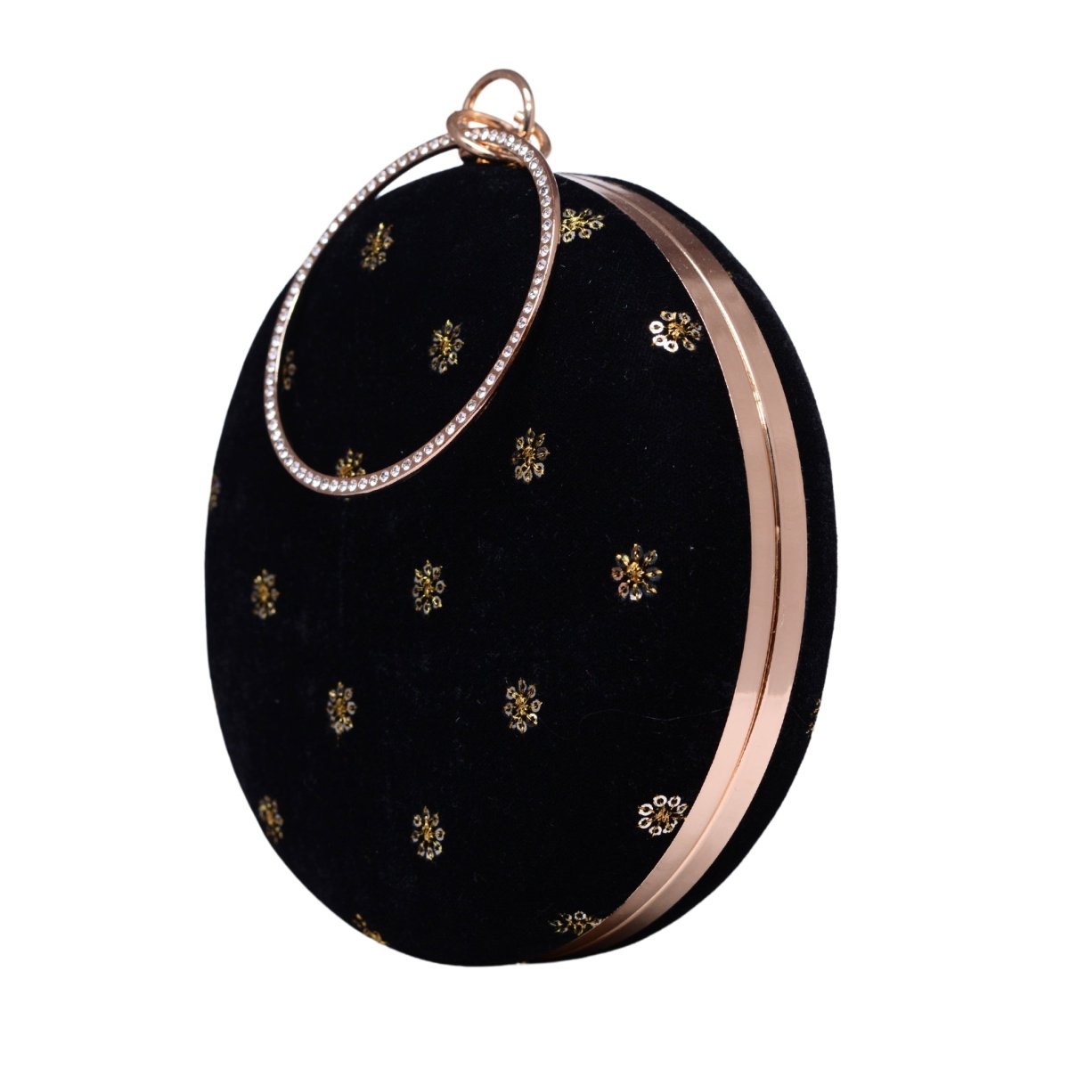 Black Sequins Embroidery Fabric Round Clutch