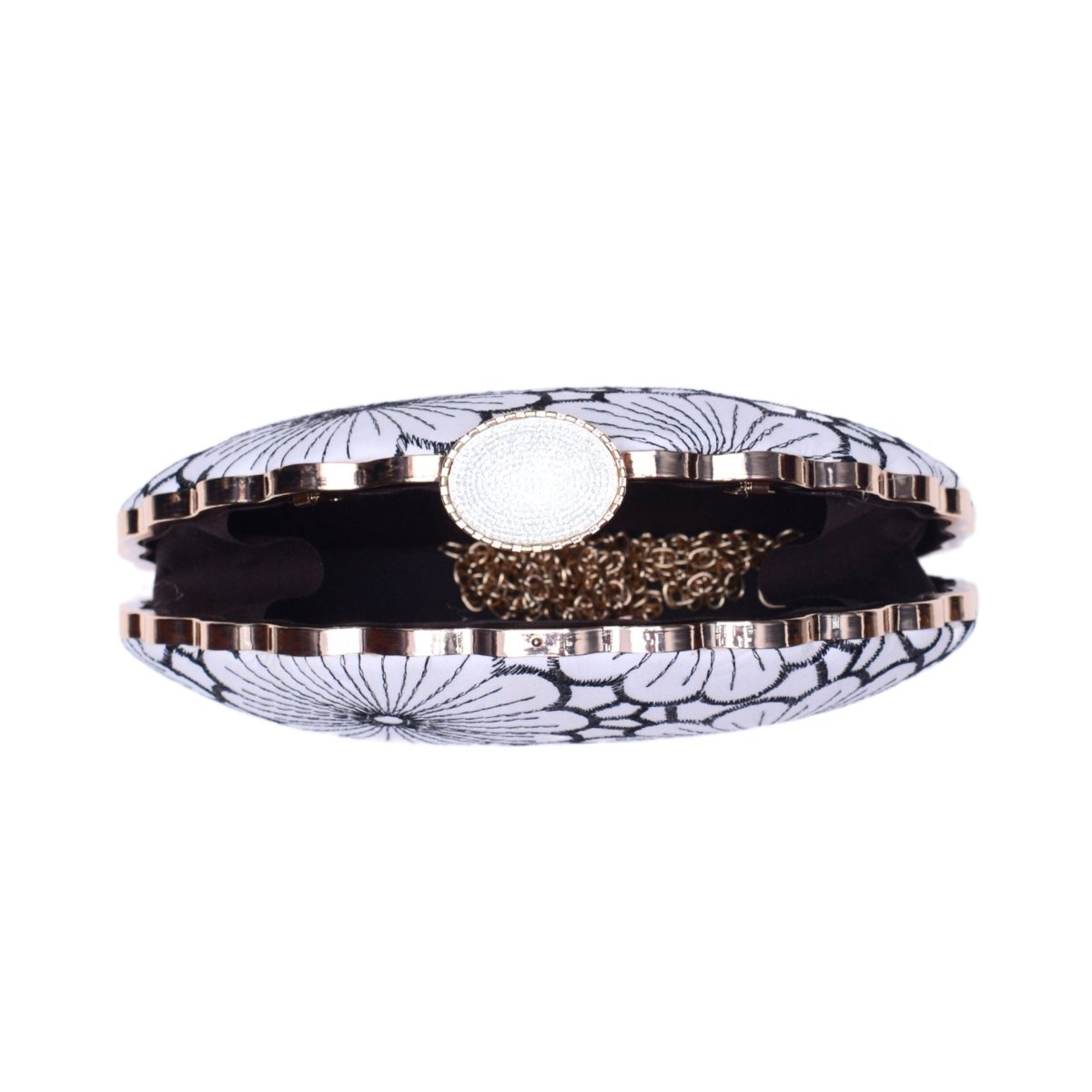 White And Grey Floral Embroidery Fabric Clutch