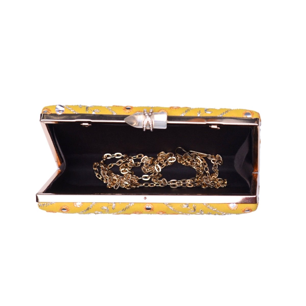 Yellow Sequins Embroidery Party Clutch