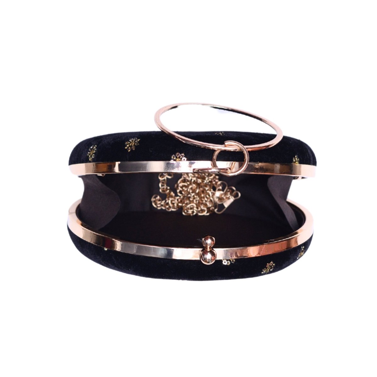 Black Sequins Embroidery Fabric Round Clutch