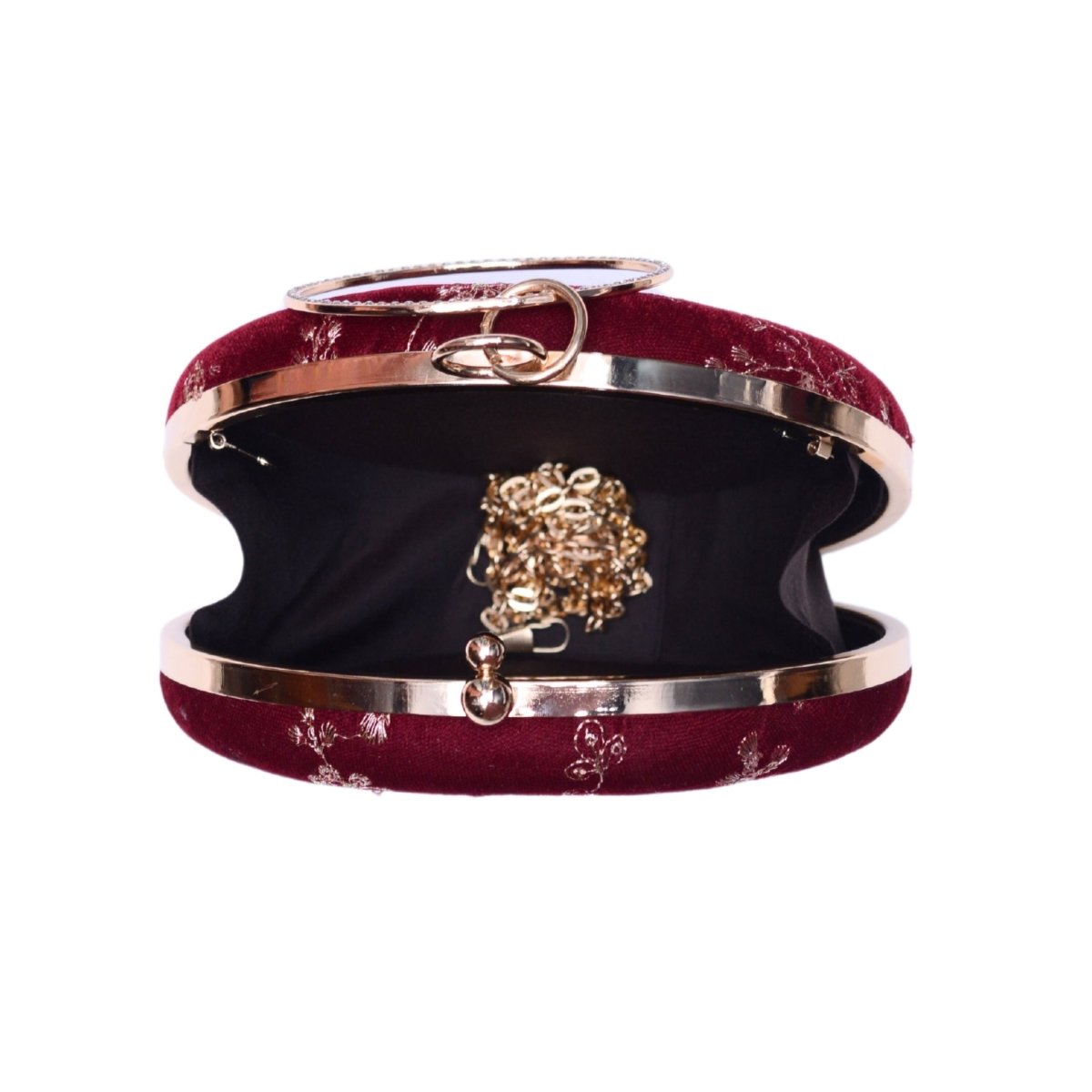 Maroon And Golden Embroidery Party Clutch