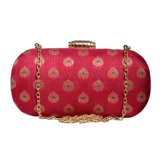 Pink Brocade Fabric Party Clutch