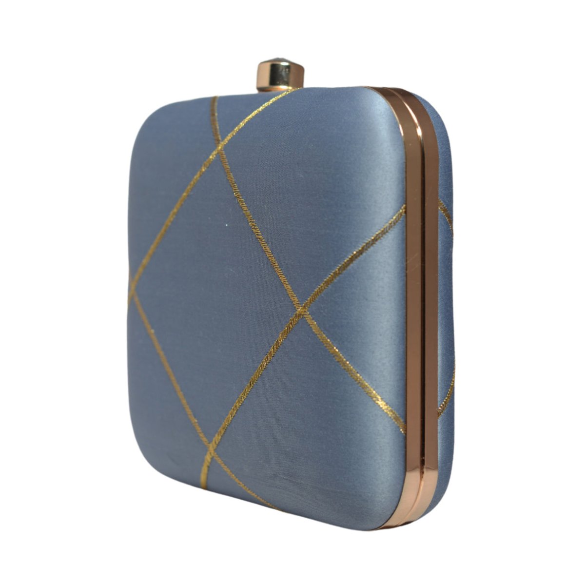 Grey And Golden Checks Embroidery Clutch