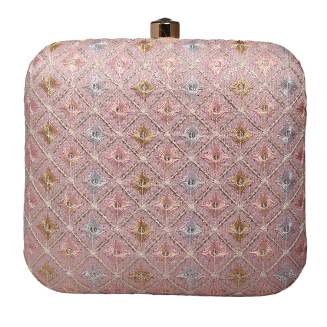 Pink Threadwork Embroidery Party Clutch