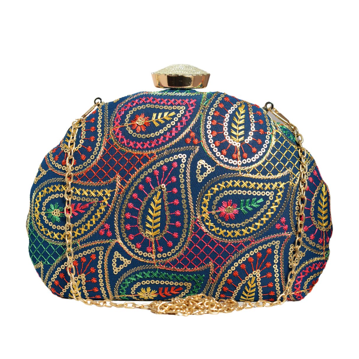 Multicolor Sequins Embroidery Half Moon Clutch
