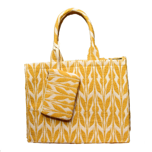 Yellow And White Jacquard Box Style Tote bag