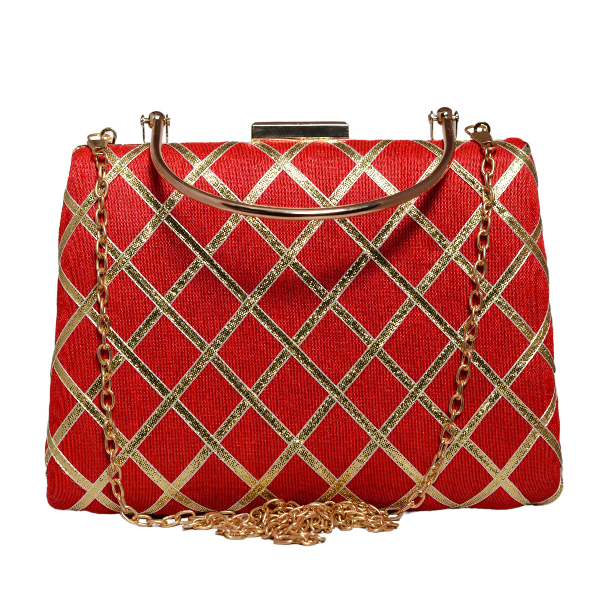 Bright Red Gota Patti Fabric Clutch