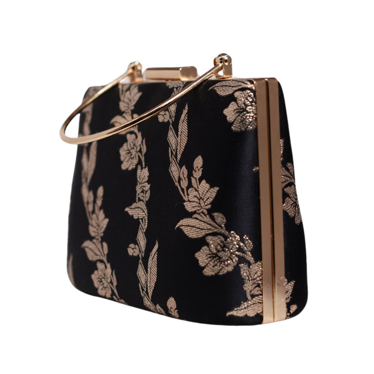 Black And Golden Floral Brocade Party Clutch