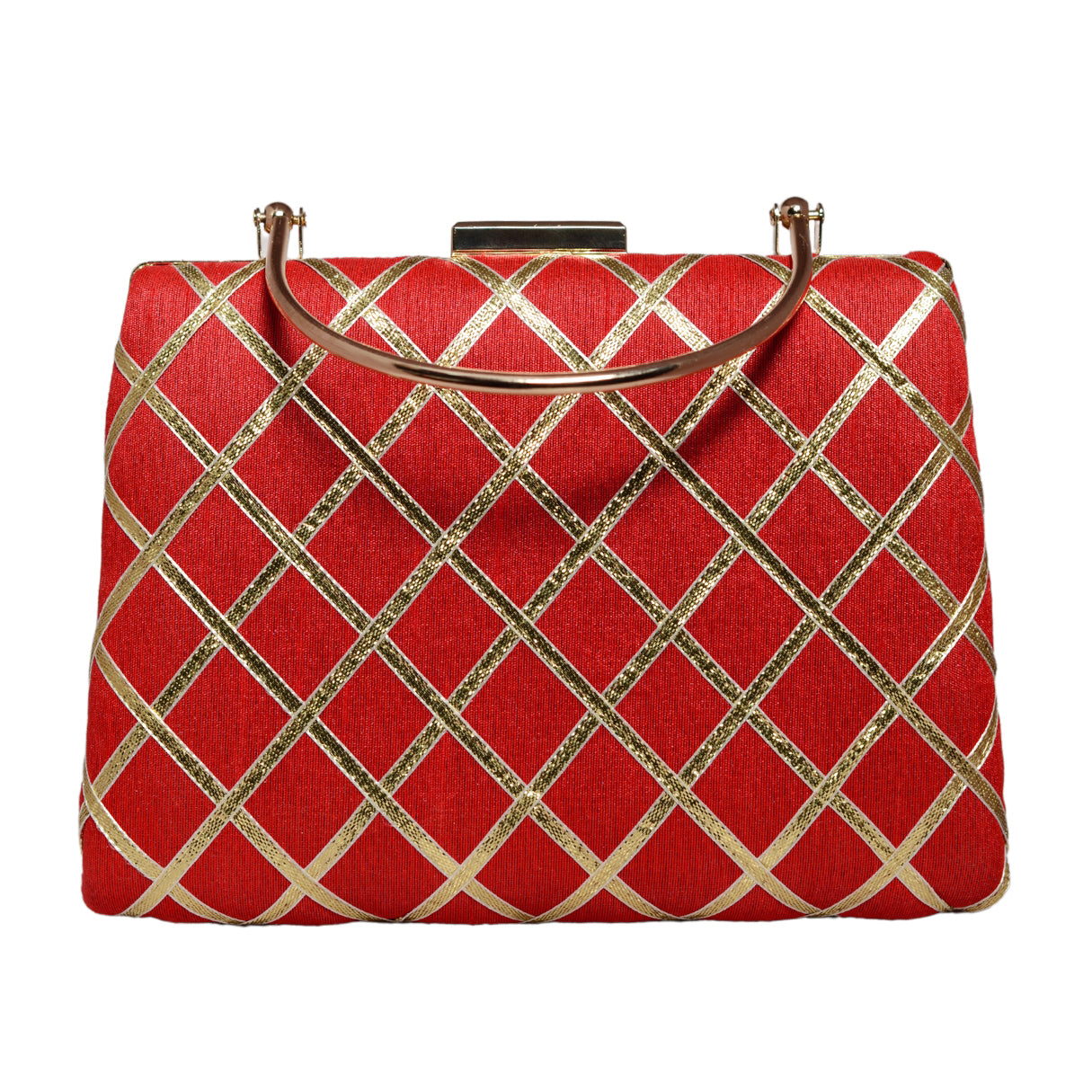 Bright Red Gota Patti Fabric Clutch