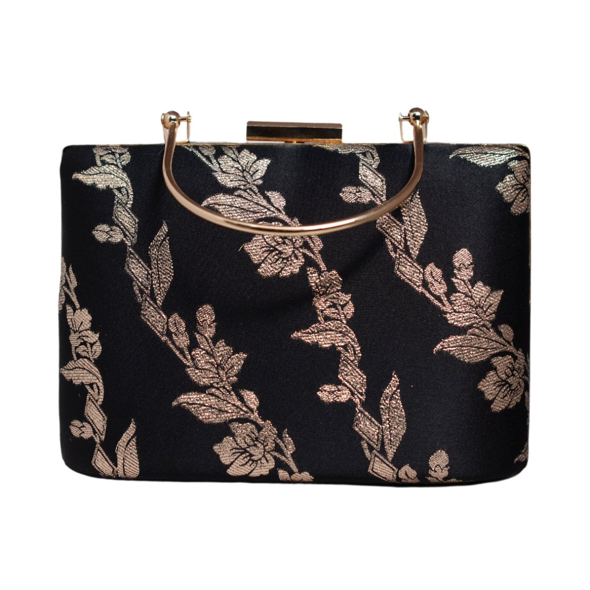 Black And Golden Floral Brocade Party Clutch