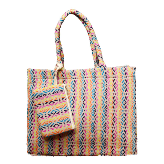 Multicolour Jacquard Box Style Tote bag