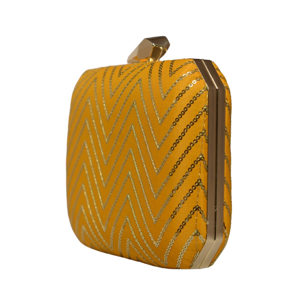 Yellow Sequins Zigzag Embroidery Clutch
