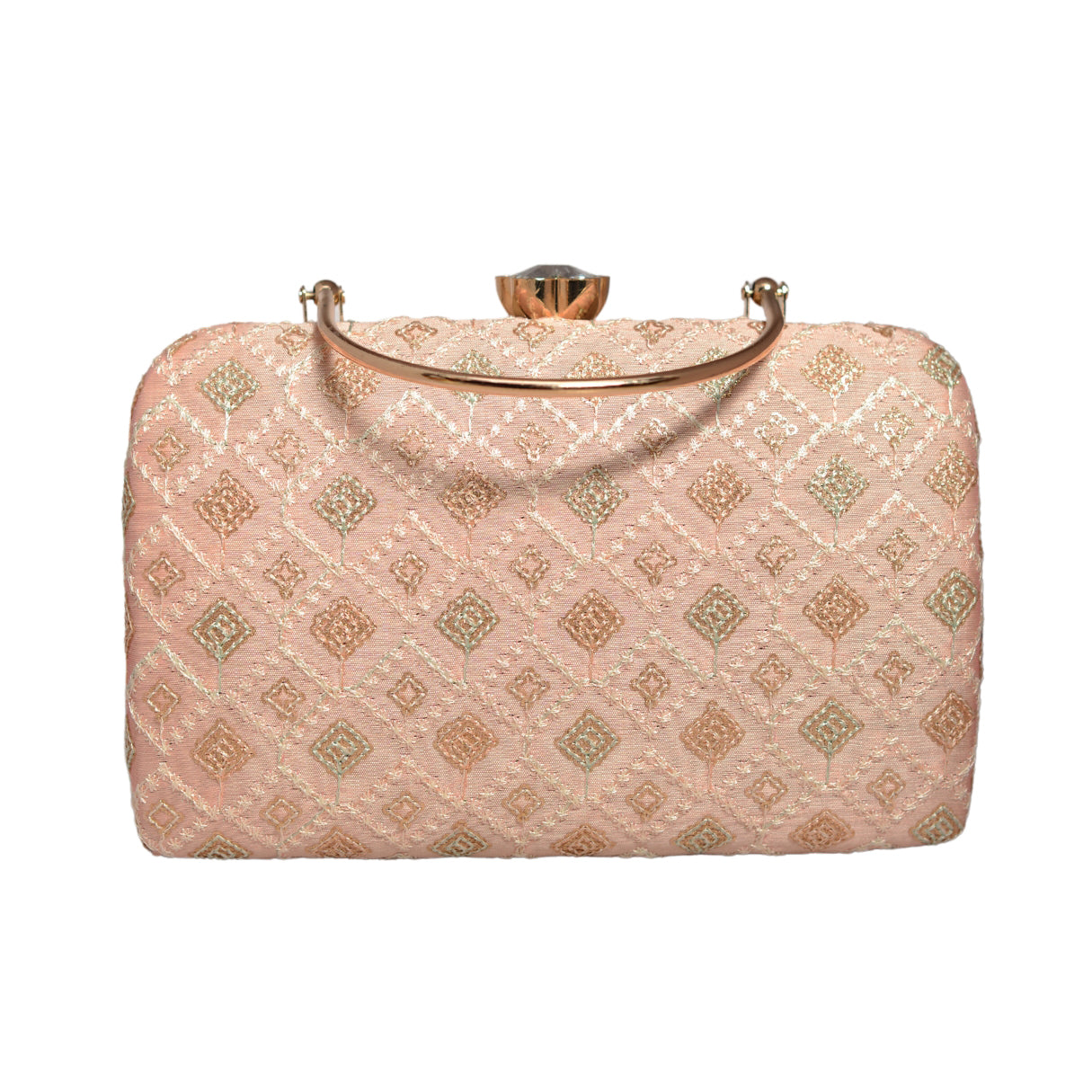 Pink Box Pattern Embroidery Clutch