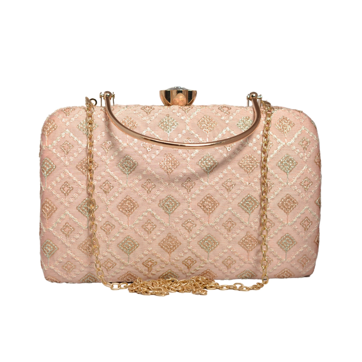 Pink Box Pattern Embroidery Clutch