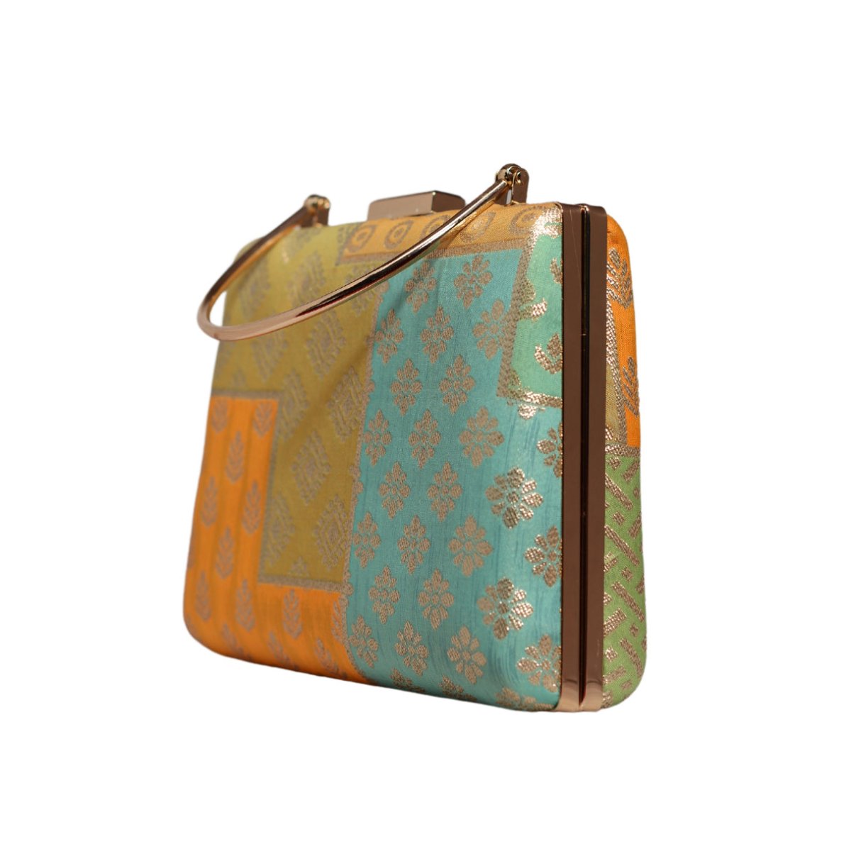 Yellow Multipattern Brocade Fabric Clutch