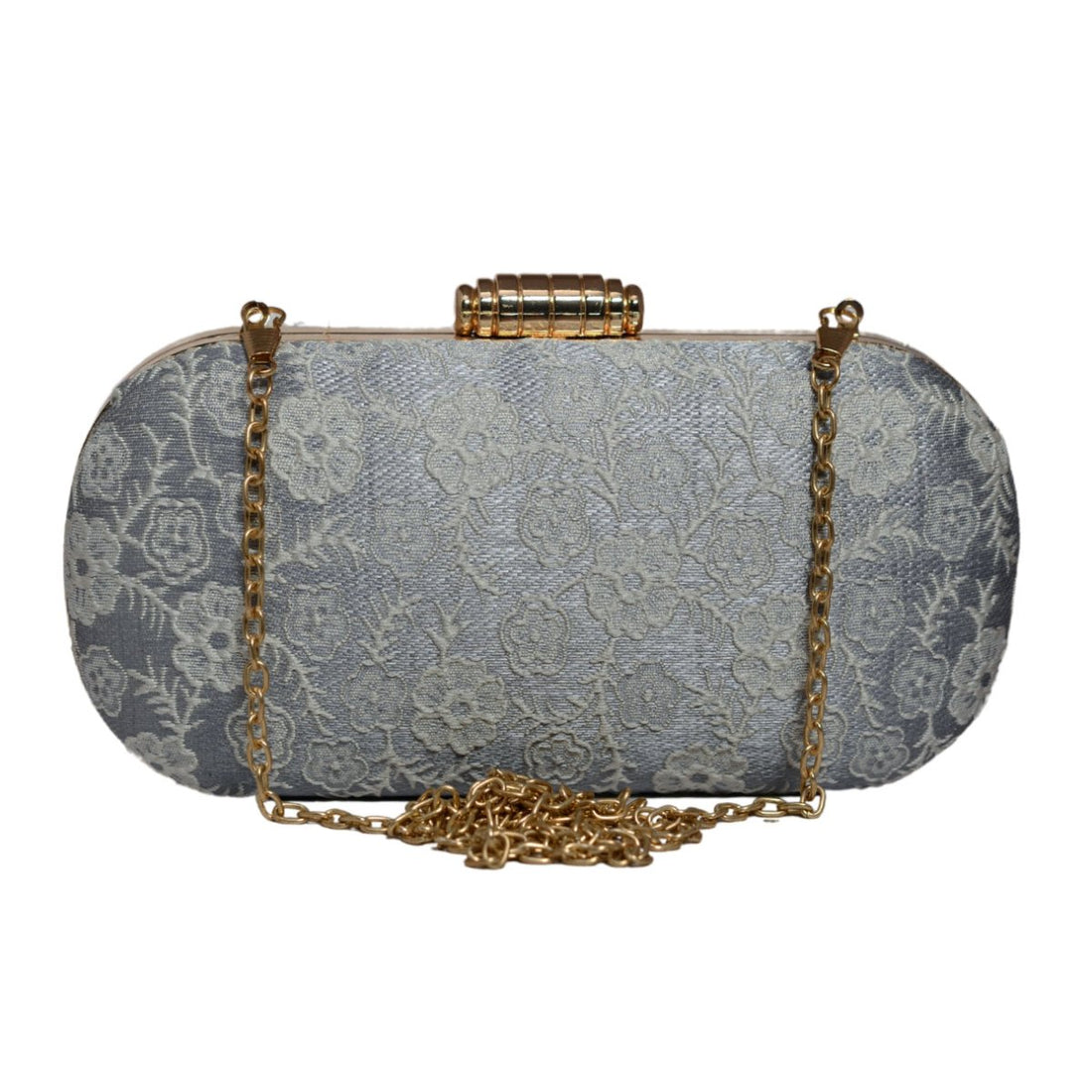 Grey And White Thread Embroidery Clutch