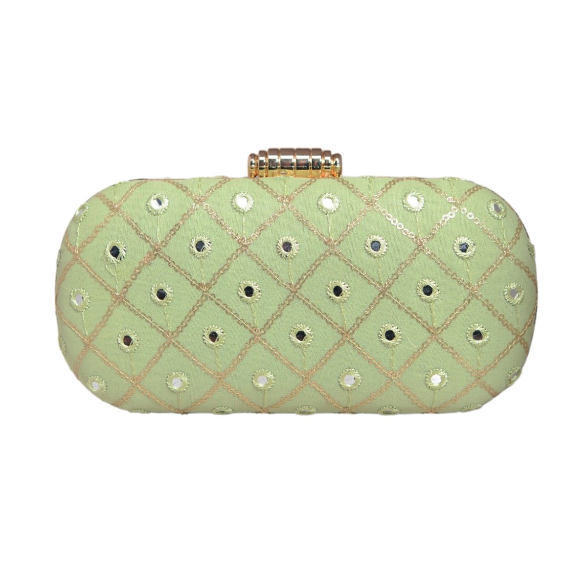 Light Green Sequins Checks Capsule Clutch