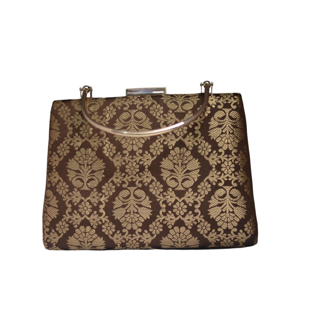 Artklim Brown And Golden Brocade Party Clutch