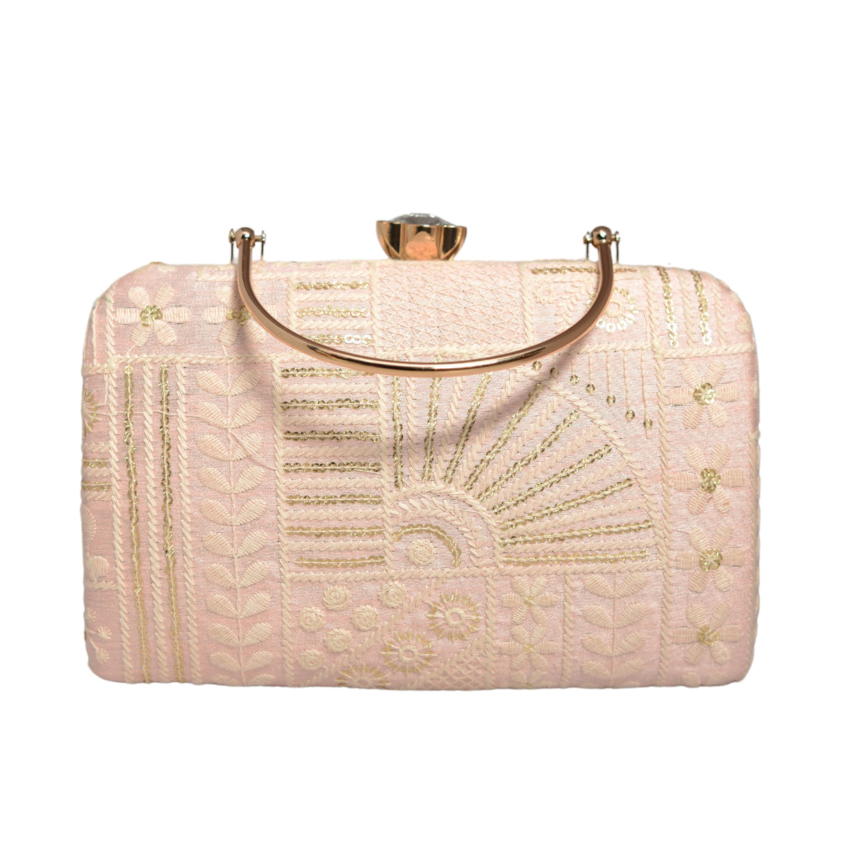 Pink Sequins And Chikankari Embroidery Clutch