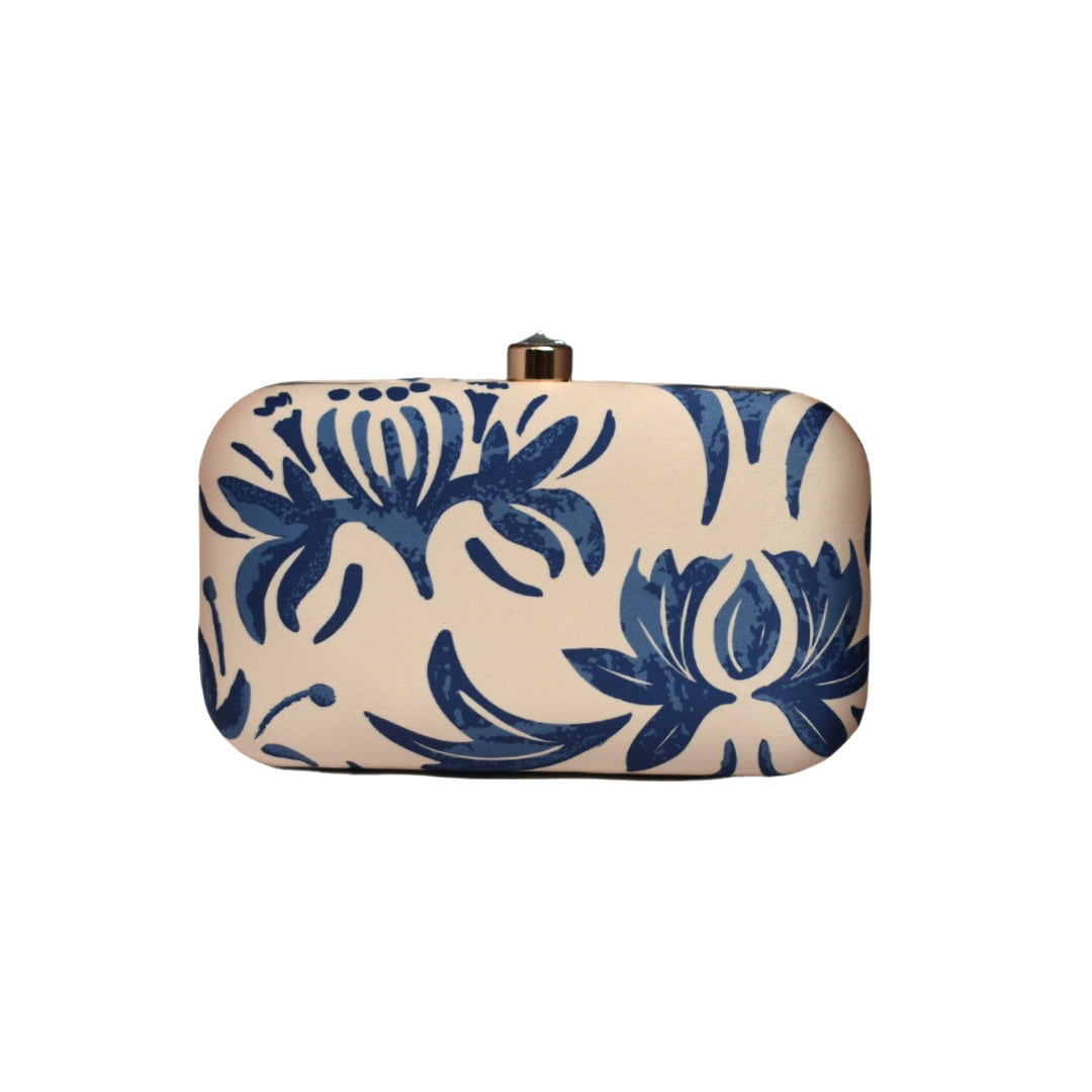 Artklim Peach And Navy Blue Printed Cltuch