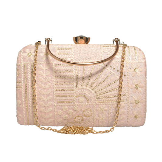Pink Sequins And Chikankari Embroidery Clutch