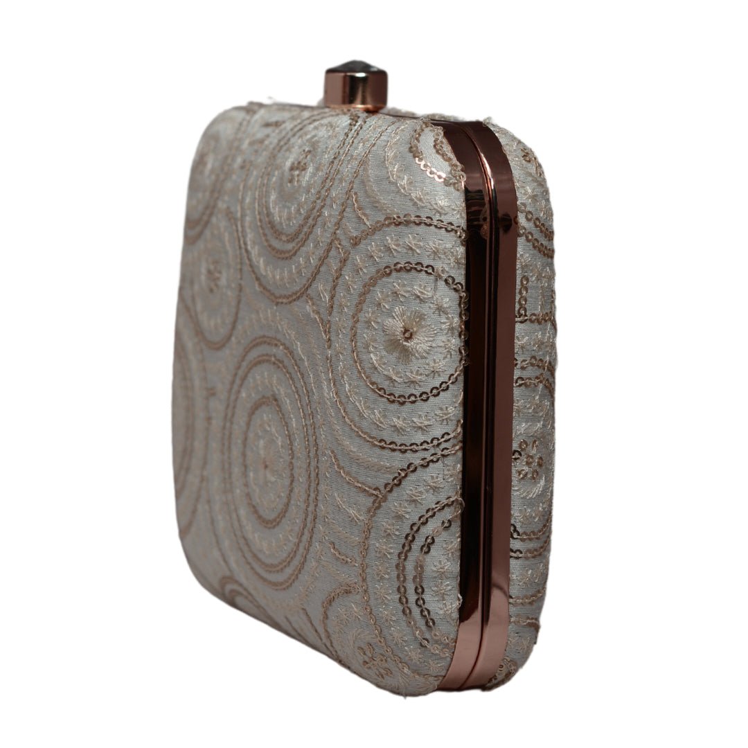White Floral Sequins Embroidery Party Clutch
