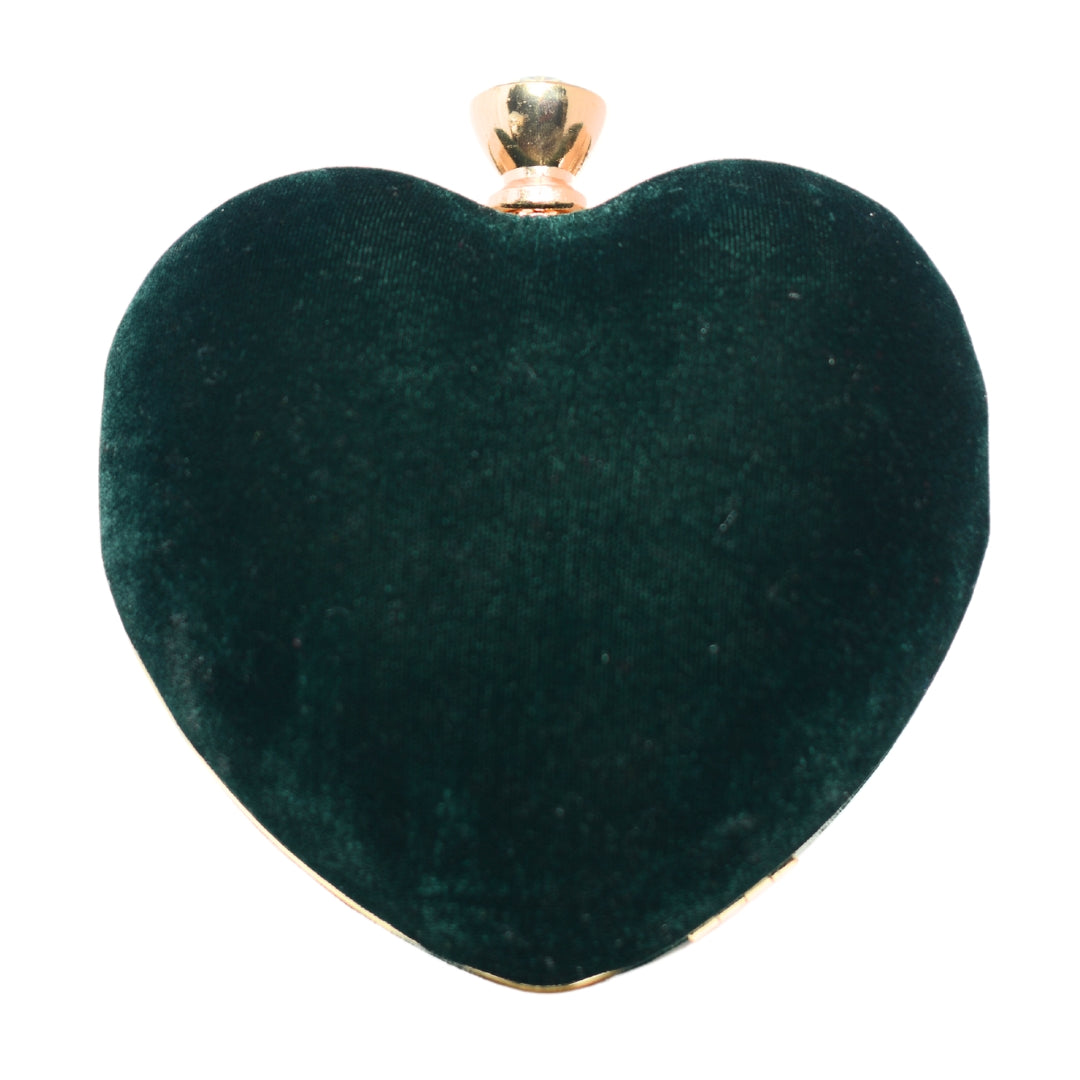Green Velvet Fabric Heart Shape Clutch