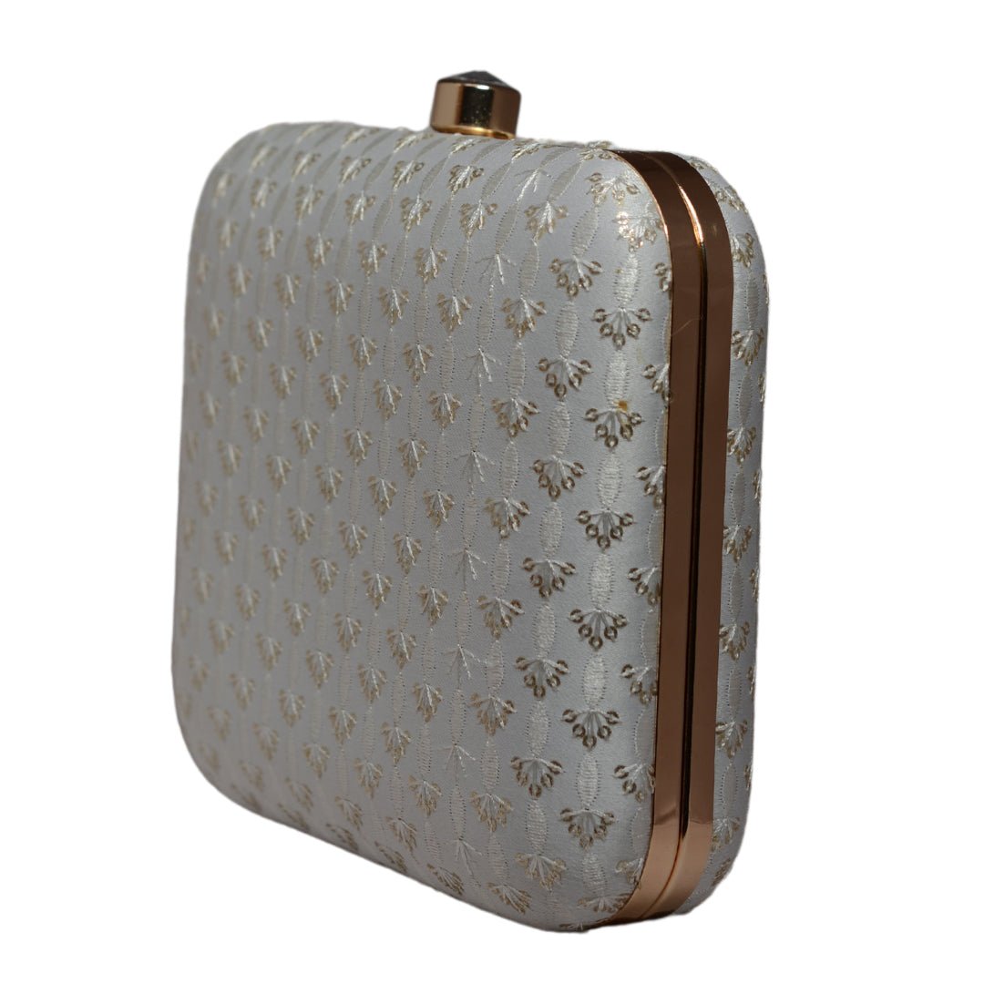 White Sequins And Threadwork Embroidery Clutch