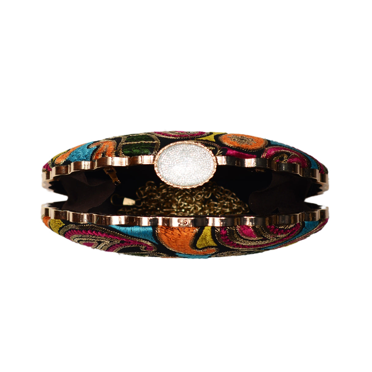 Multicolor Thread Embroidery Half Moon Clutch