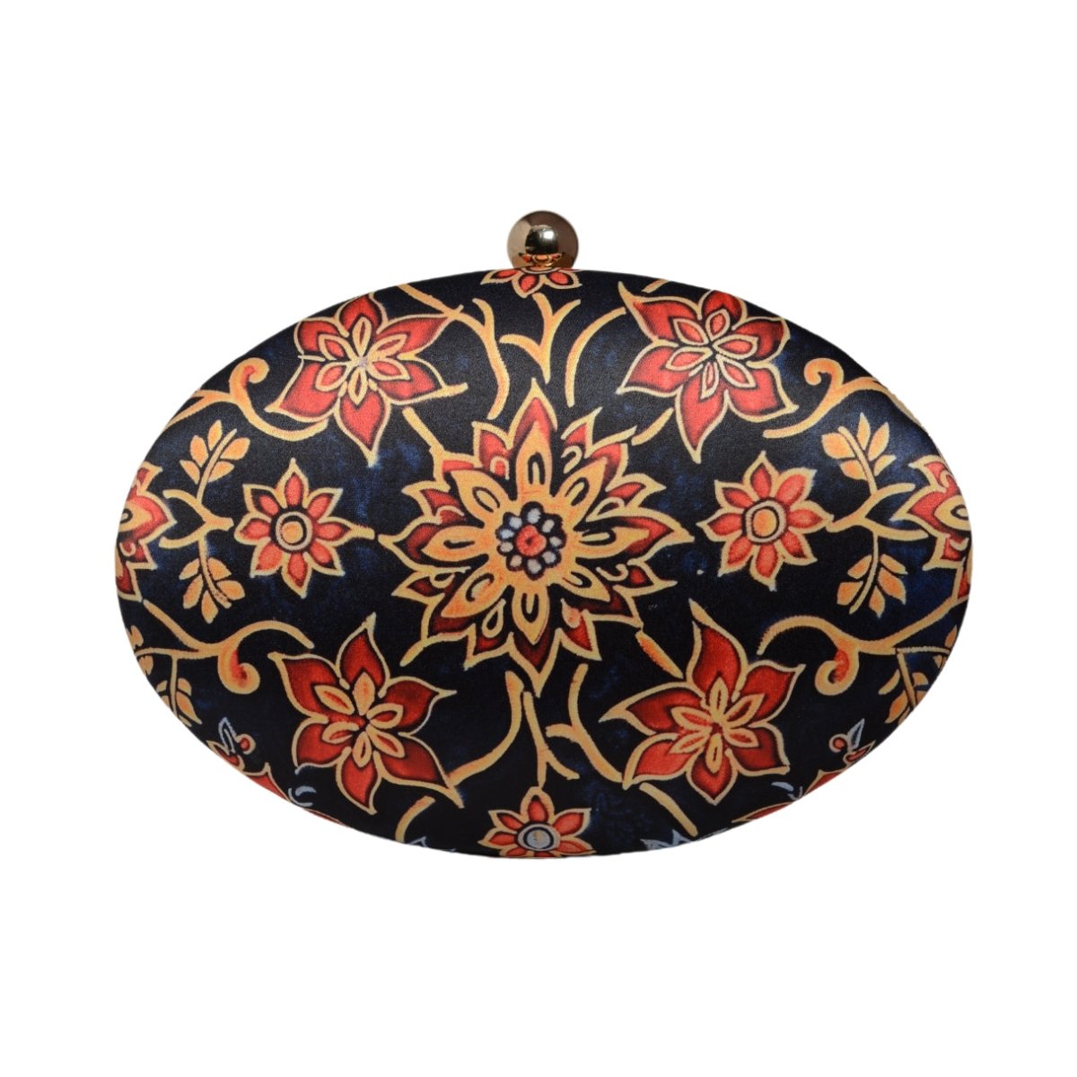 Red Floral Batik Print Oval Clutch