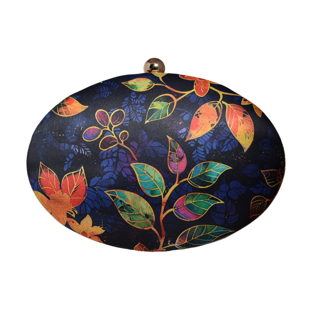 Blue Batik Leaves Print Oval Clutch