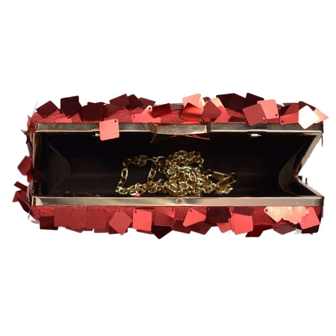 Red Embellished Sequins Party Clutch