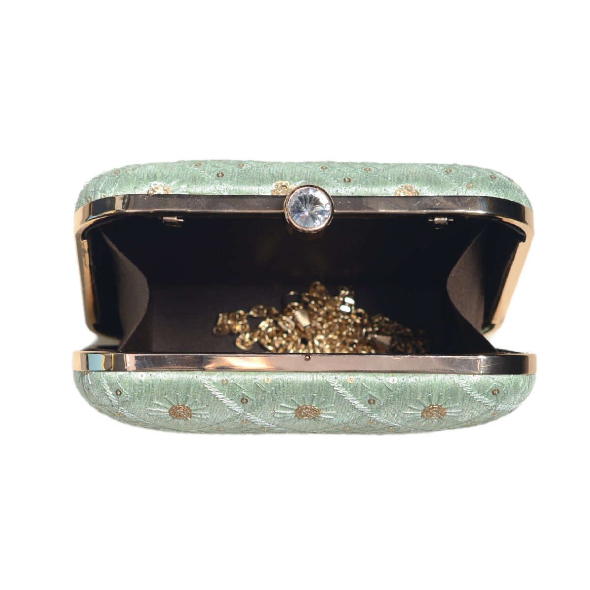 Turquoise Box Pattern Sequins Embroidery Clutch