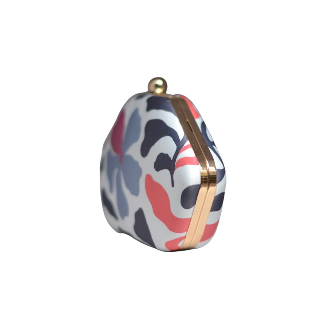 Artklim White And Grey Floral Printed Clutch
