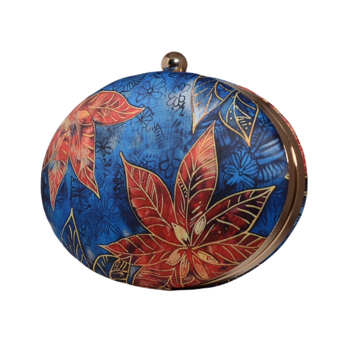 Blue Flower Printed Oval Clutch