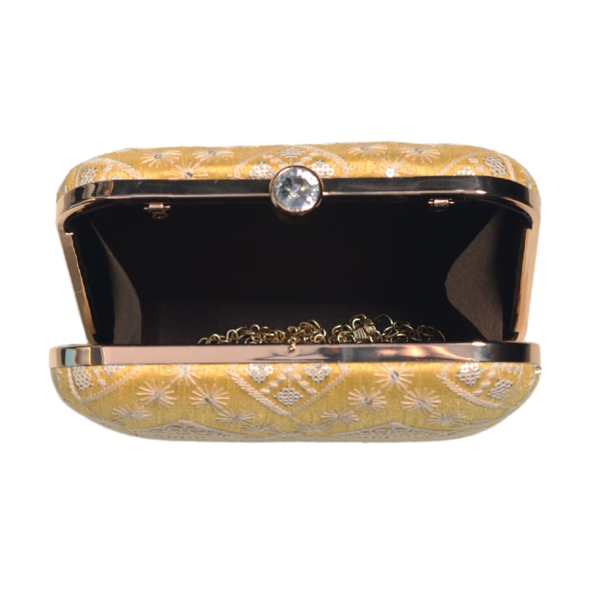 Yellow Threadwork And Sequins Embroidery Clutch
