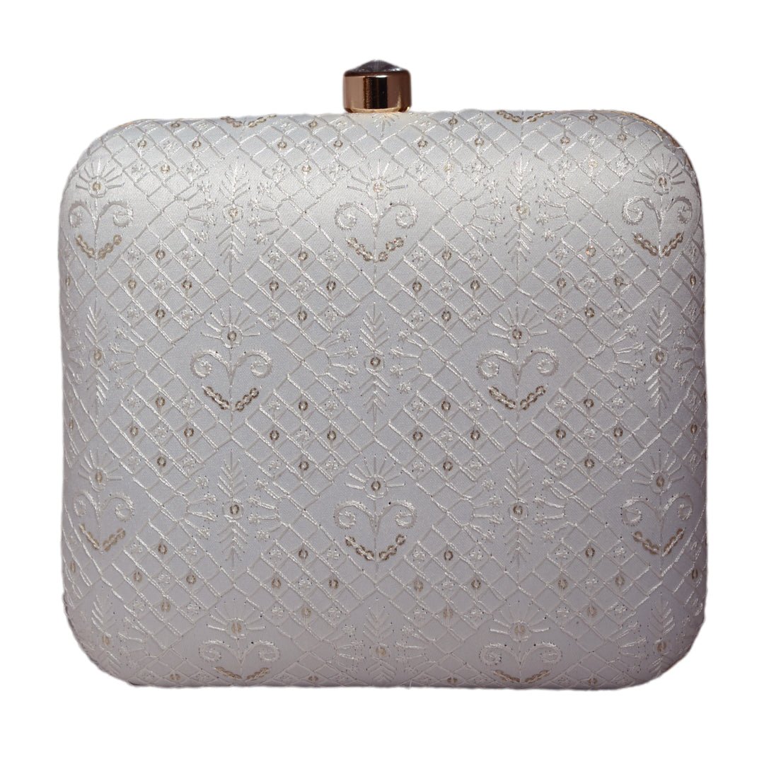 White Checks Pattern Embroidery Clutch