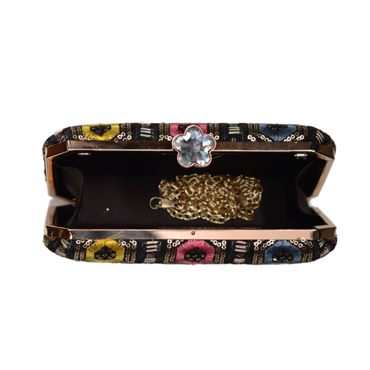 Black Rectangle Sequins Embroidery Clutch