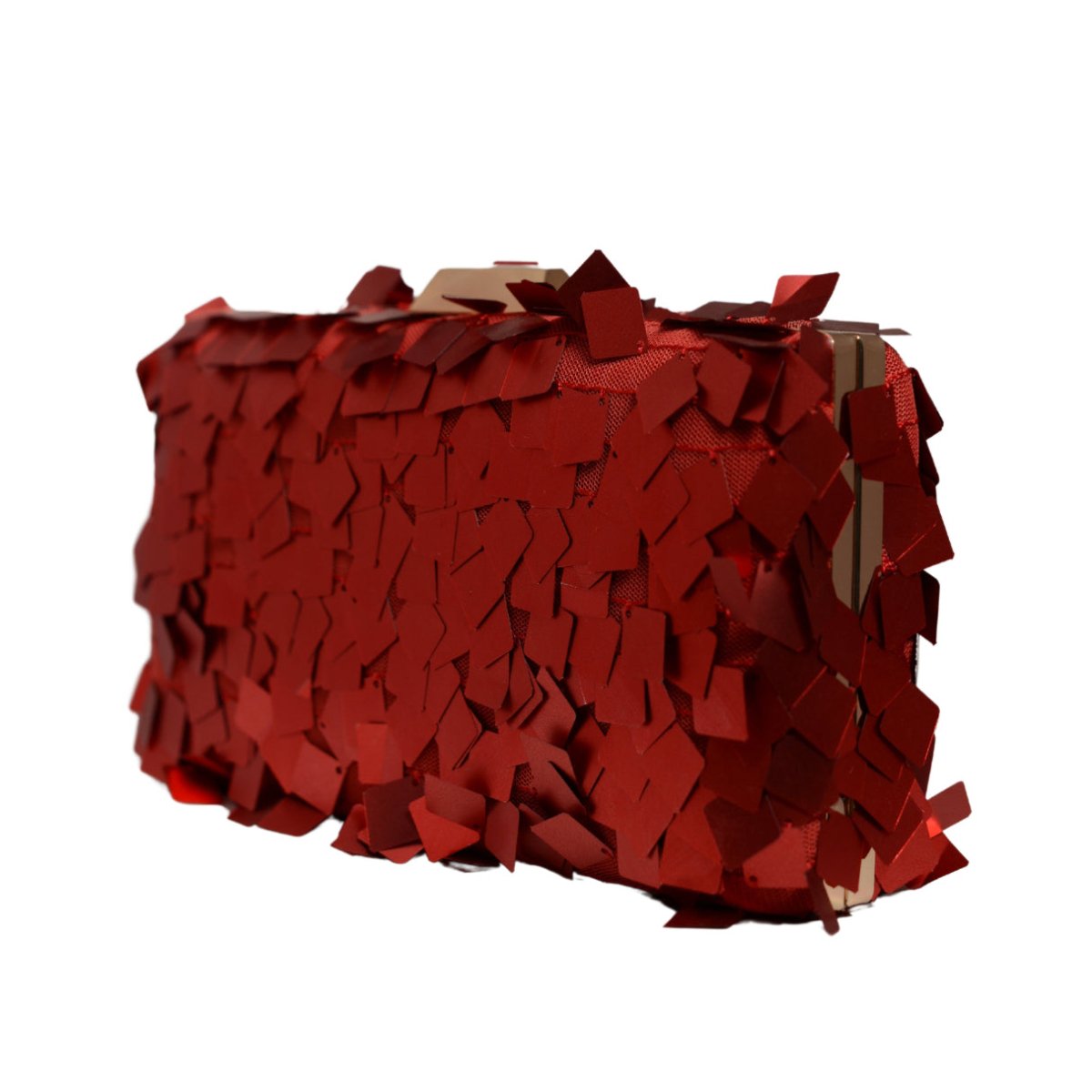 Red Embellished Sequins Party Clutch