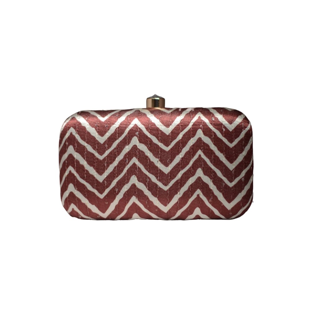 Artklim Brown And White Zigzag Printed Clutch